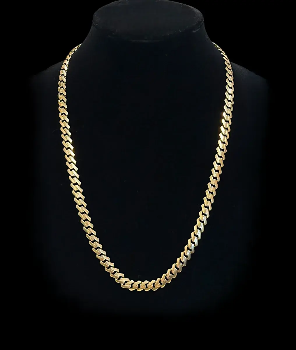 Monaco Chain Edge 10K Gold Diamond Accent Cuban Link Necklace