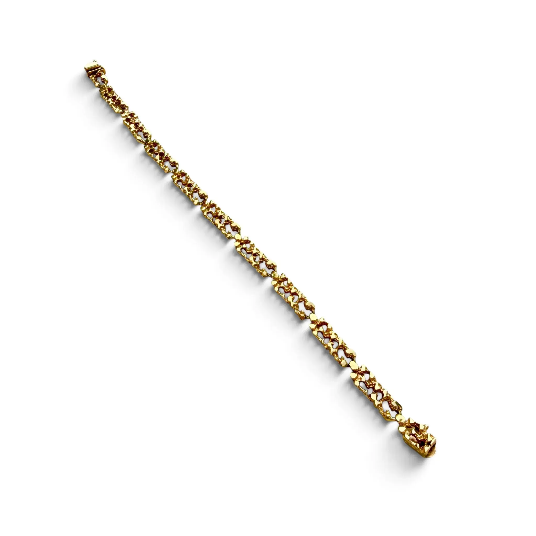 Pulsera de Eslabones Calados Estilo Pepita en Oro Amarillo 14K — Diseño Vintage Delicado para Dama
