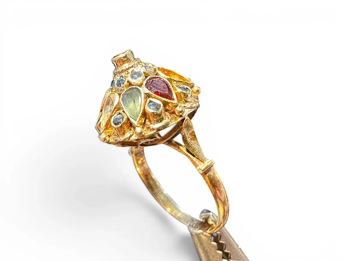 18K Yellow Gold Vintage "Poison" Princess Ring With Multi-Color Semi-Precious Gemstone Crown