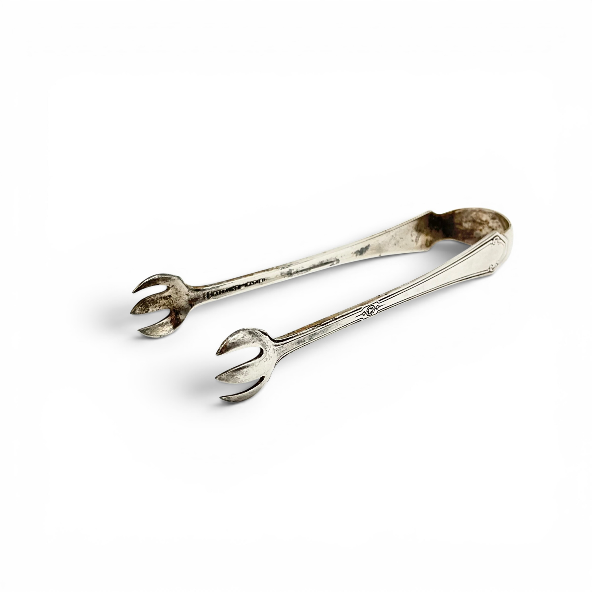Antique Sterling Silver Sugar Tongs With Claw Tips, Patent Date Marked