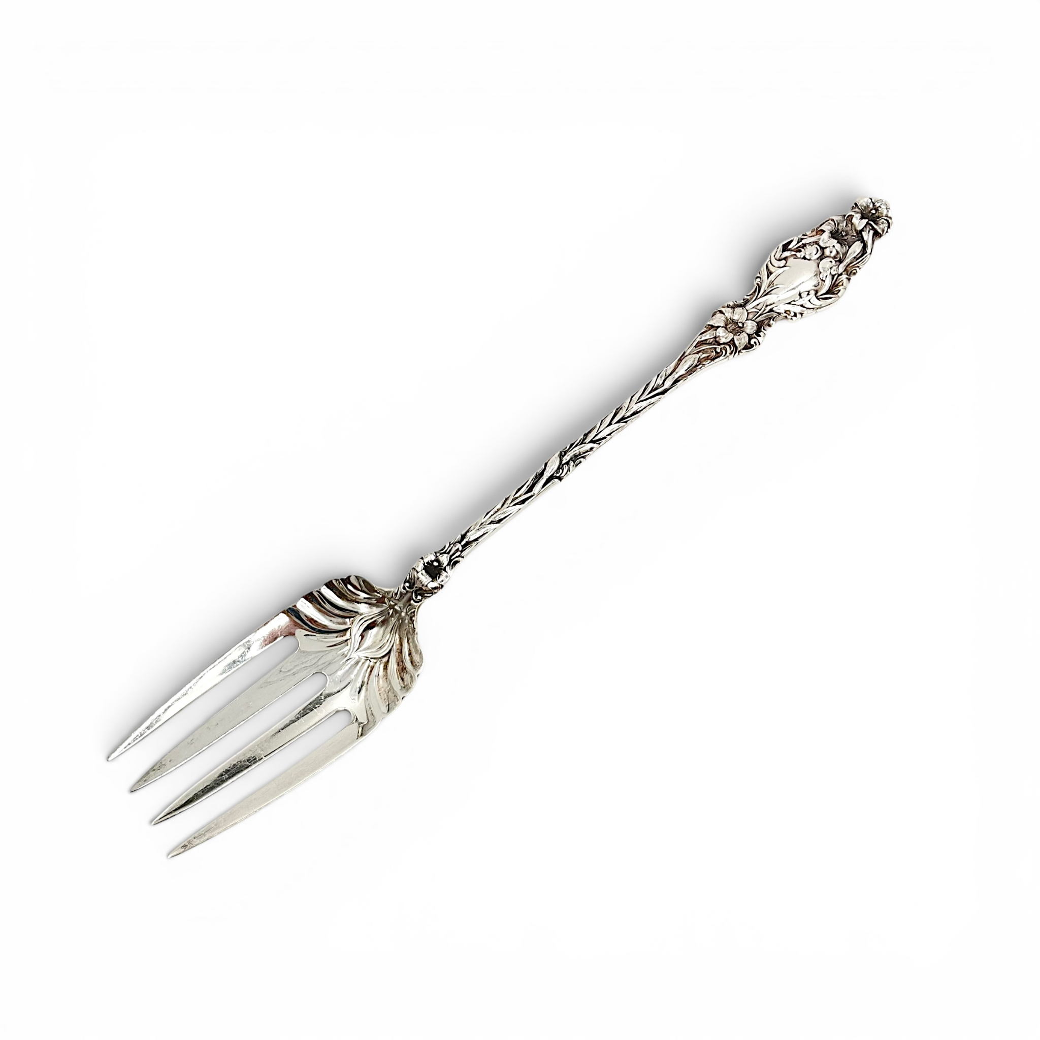 Art Nouveau Whiting Mfg. Co. Sterling Silver Large Serving Fork, Lily Pattern, Antique
