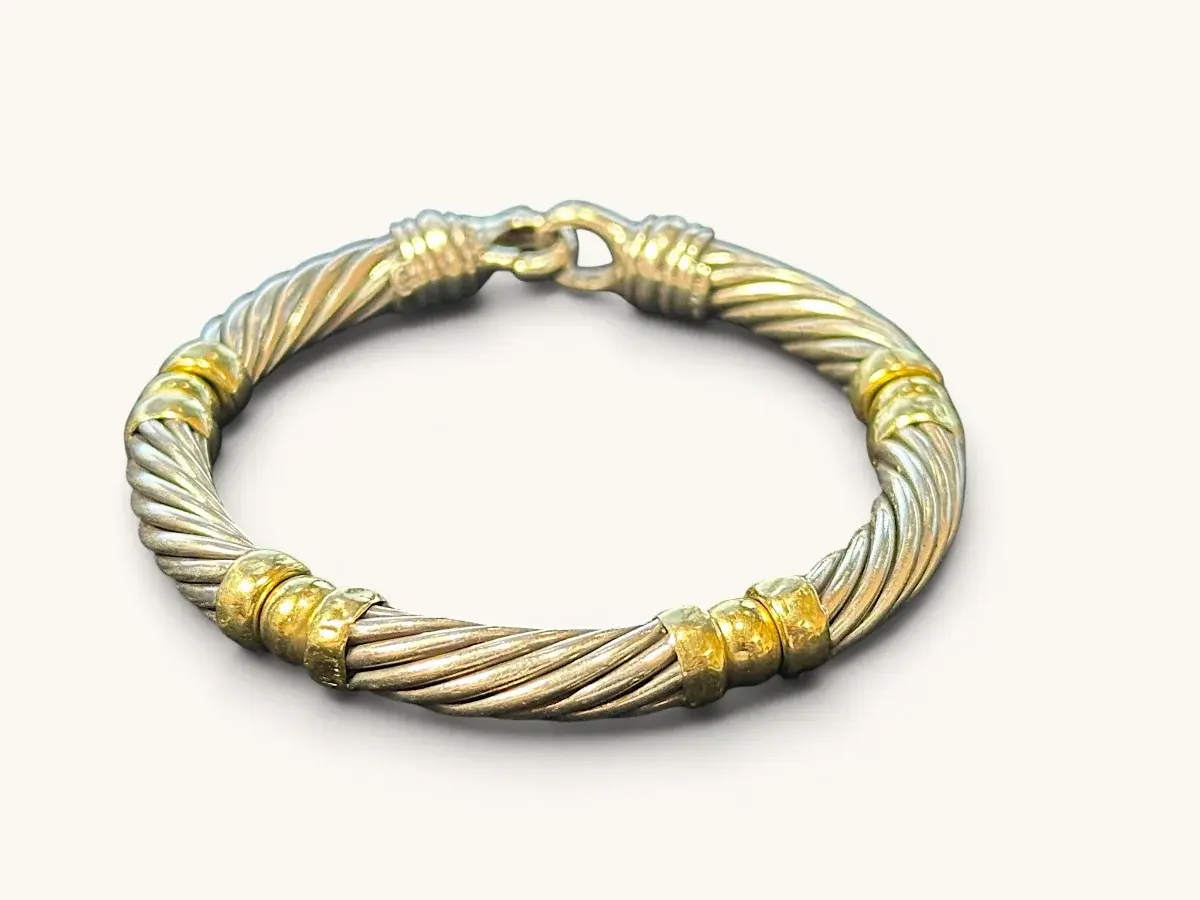 David Yurman Sterling Silver & 14K Gold Articulated Bangle Bracelet