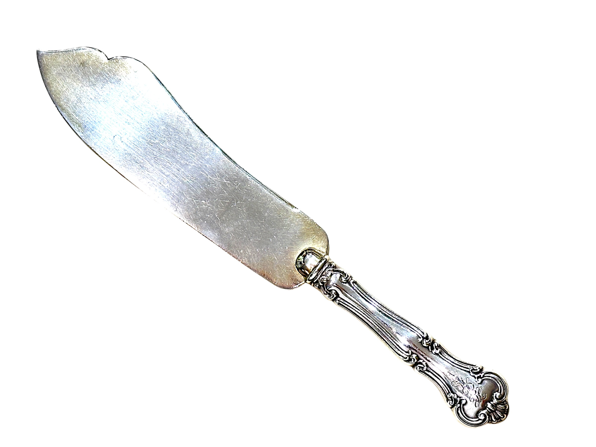 Gorham Sterling Silver Fish Server — Rococo Handle, Monogrammed "HM"
