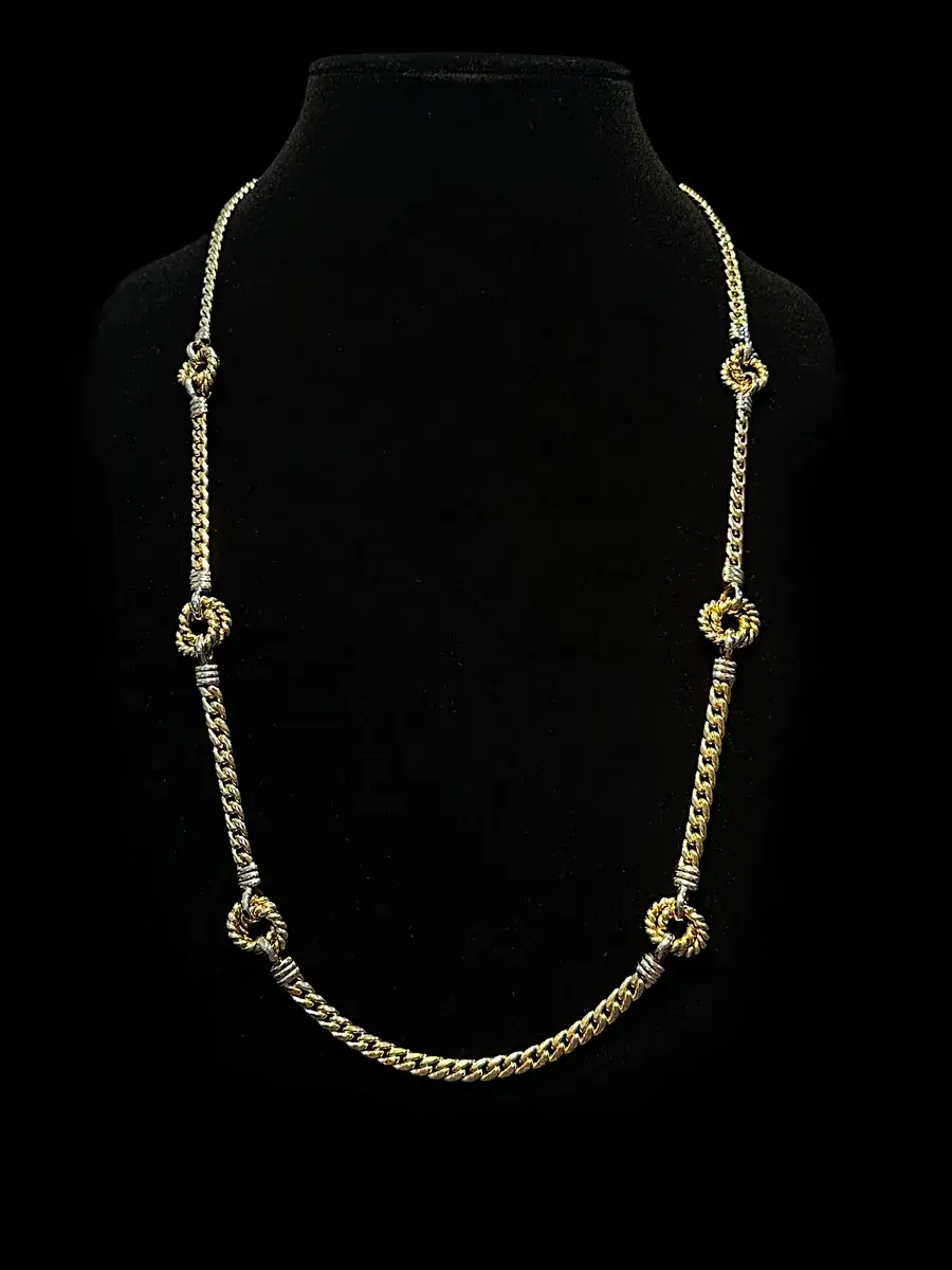 Italian 14K Two-Tone Cuban Link & Ring Station Necklace
