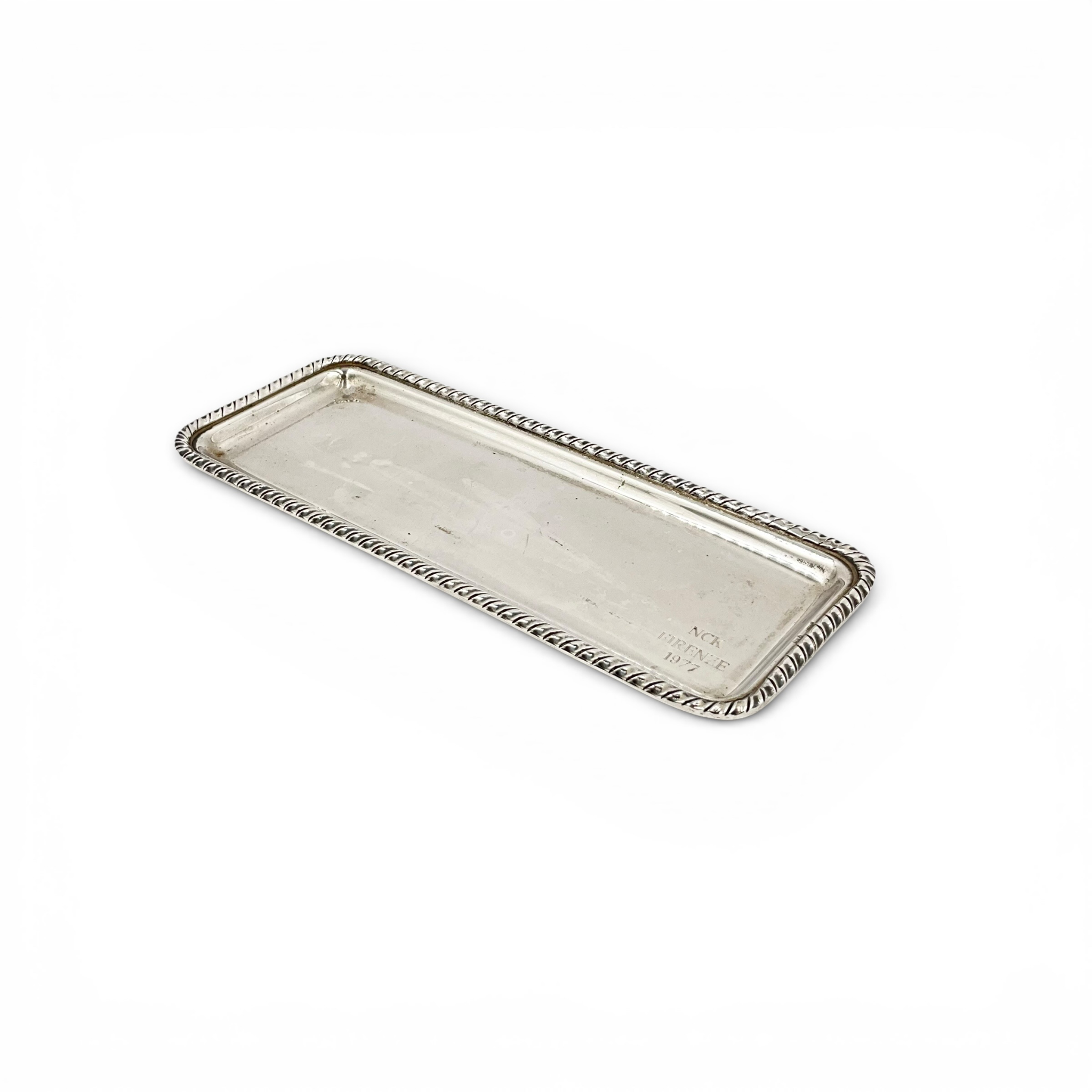 Italian Silver Pen Tray — Rope-Border, Engraved & Dated 1977, Firenze