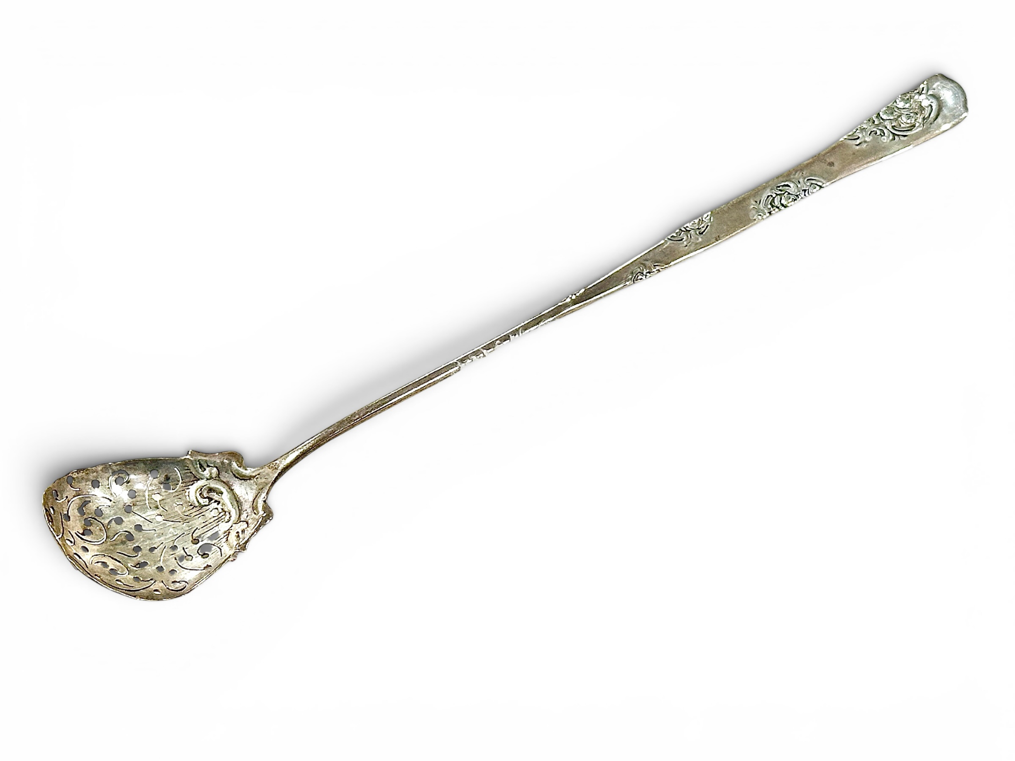 J.E. Caldwell & Co. Sterling Silver Reticulated Mote Spoon with Rococo Scrollwork