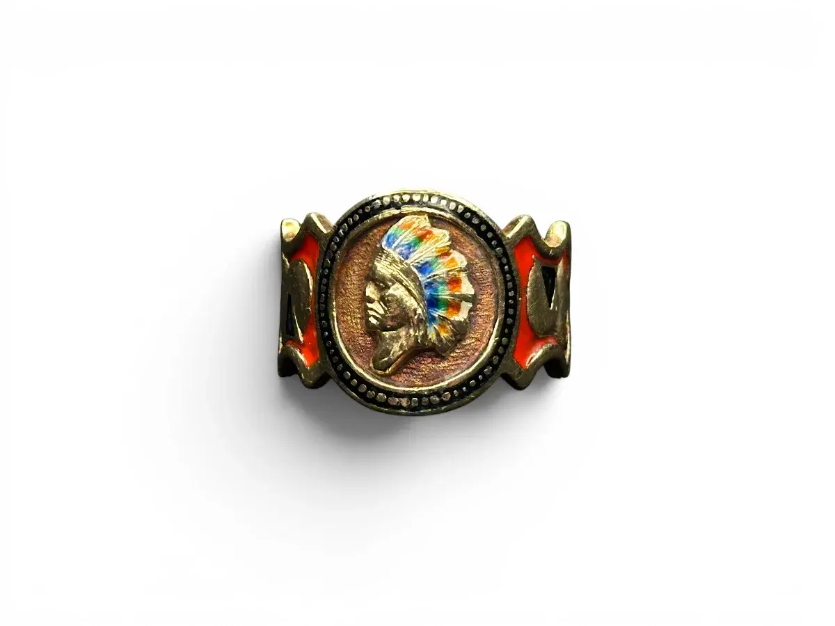 Kurt Goldschmidt 14K Yellow Gold & Enamel Native American Portrait Cigar Band Ring