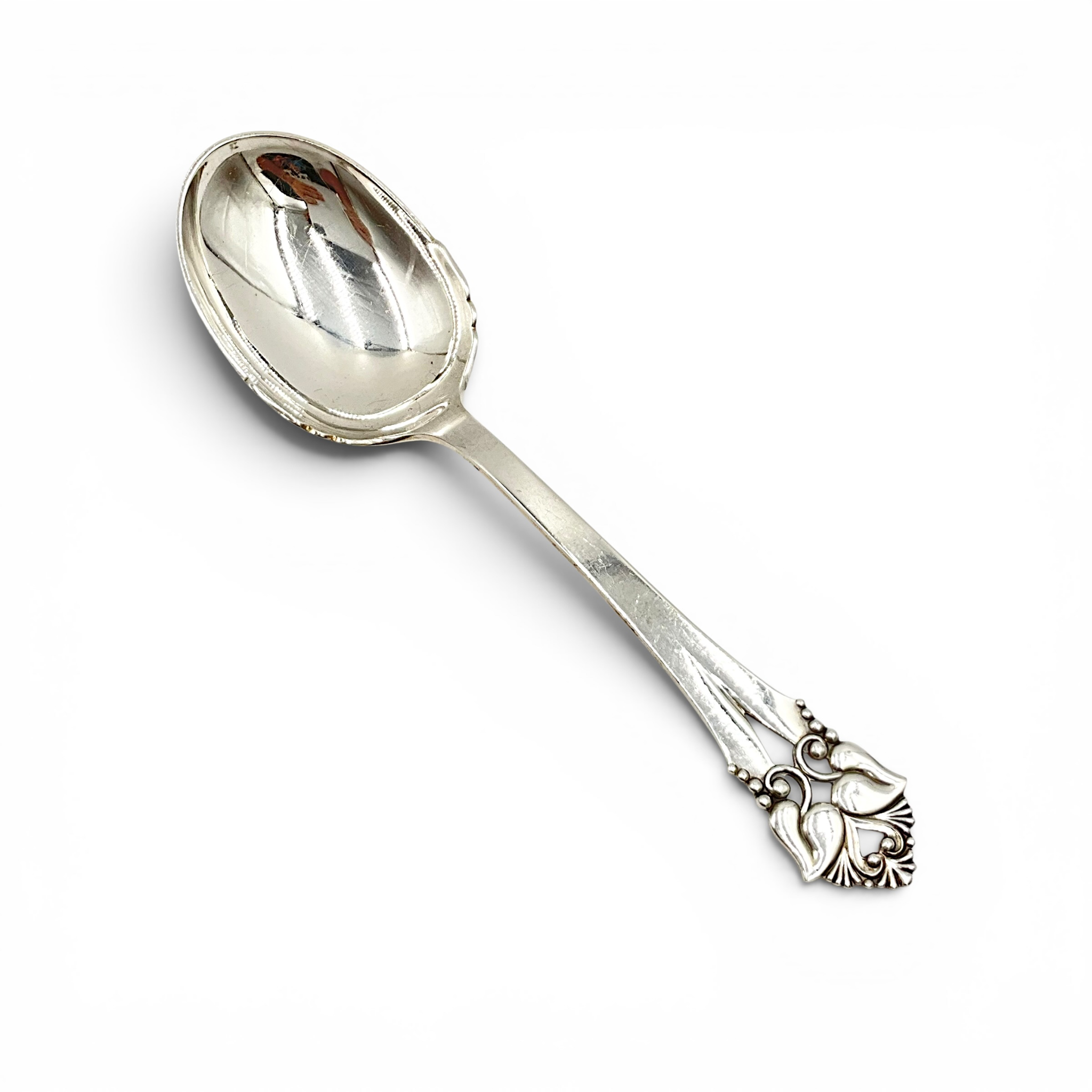 O. Mogensen Sterling Silver Danish Modern Serving Spoon with Pierced Floral Handle — Denmark