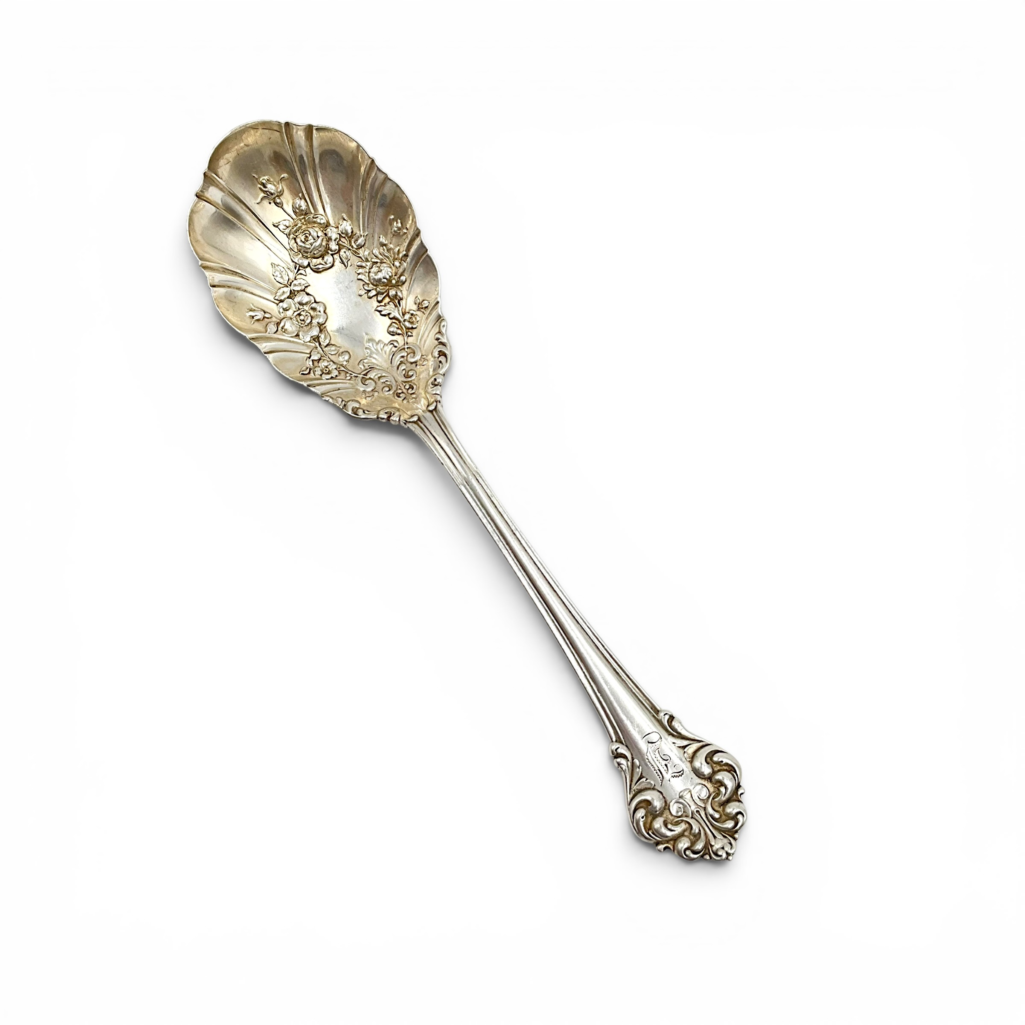 Reed & Barton Sterling Silver Berry Spoon — Monogrammed, CW Anderson & Co., Victorian Era