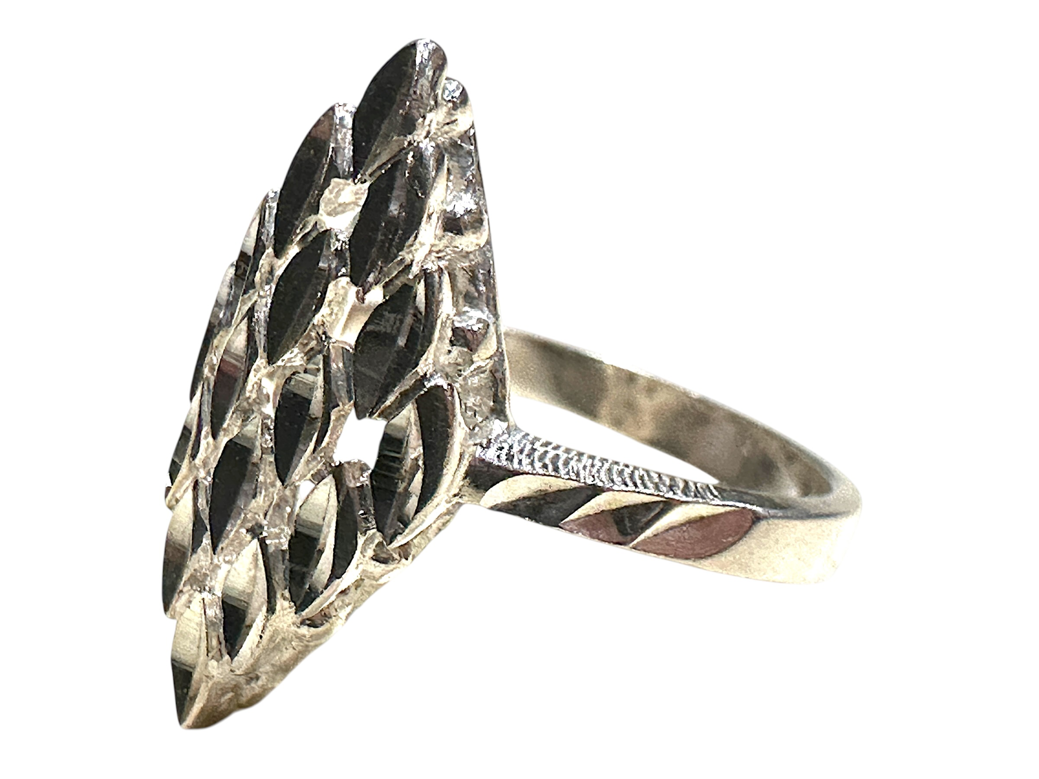 Sterling Silver Modernist Marquise-Form Openwork Ring