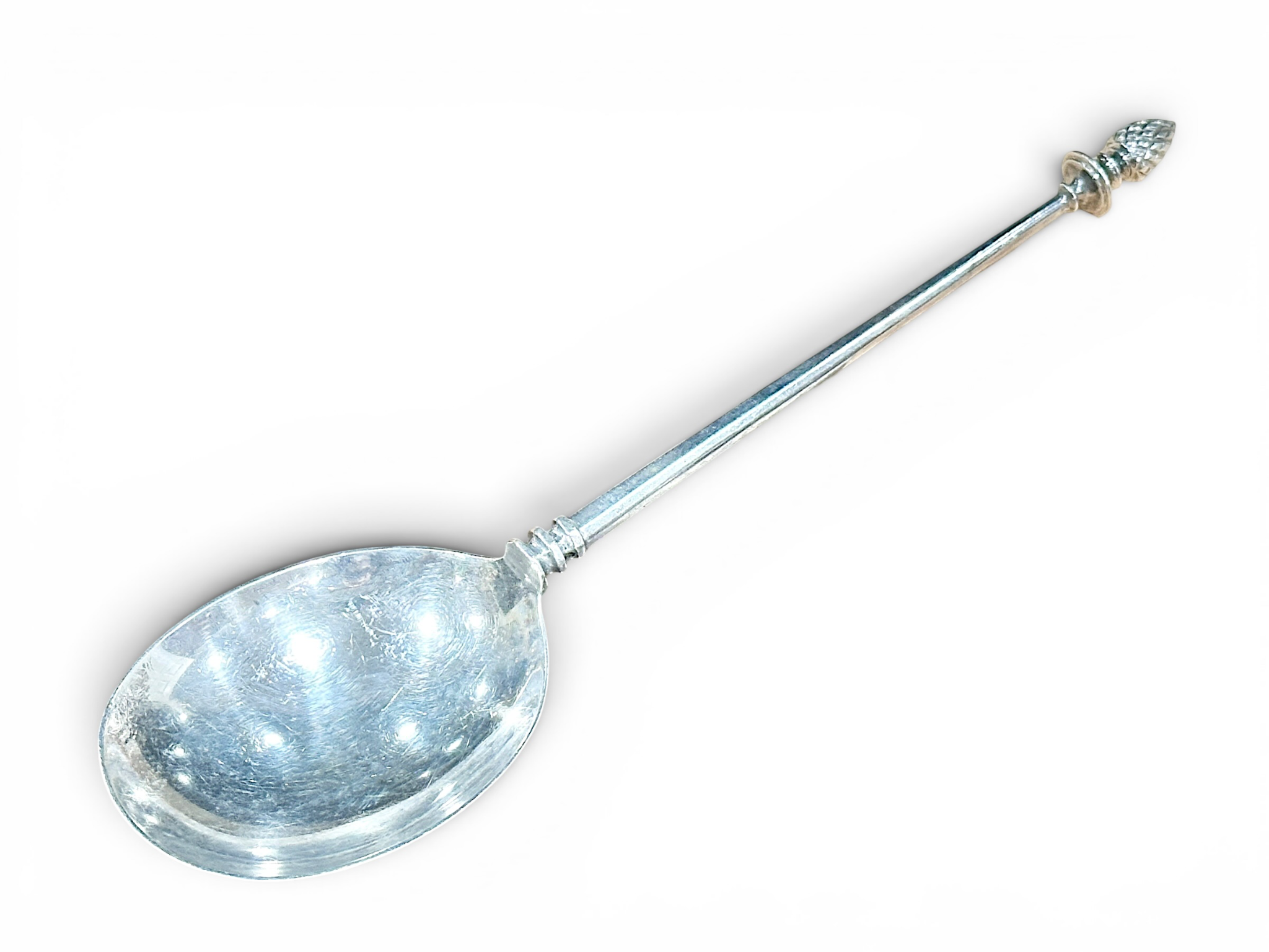 Sterling Silver Serving Spoon With Acorn Finial & Faceted Stem